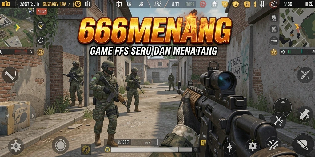 Tampilan gameplay FPS menegangkan di 666MENANG dengan aksi tembak-menembak.