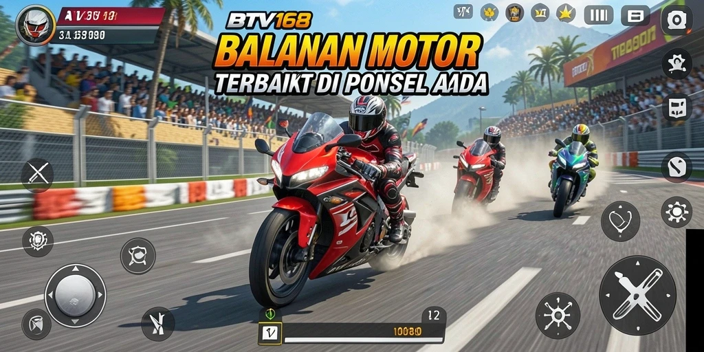 Screenshot gameplay BTV168 yang menunjukkan balapan motor yang seru.