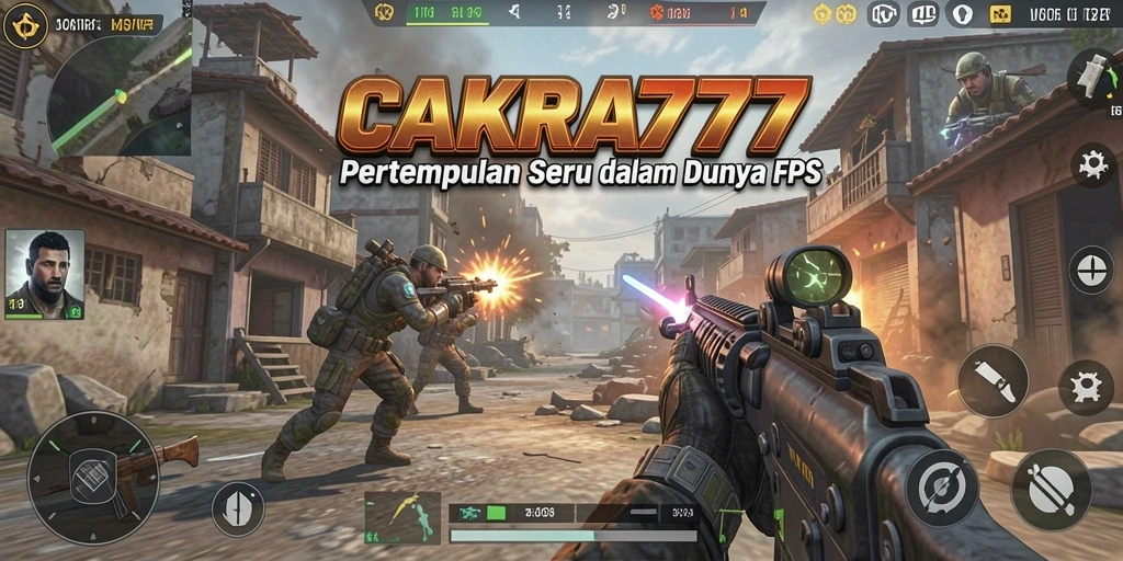 Tampilan gameplay intens CAKRA777 dengan pertempuran FPS.