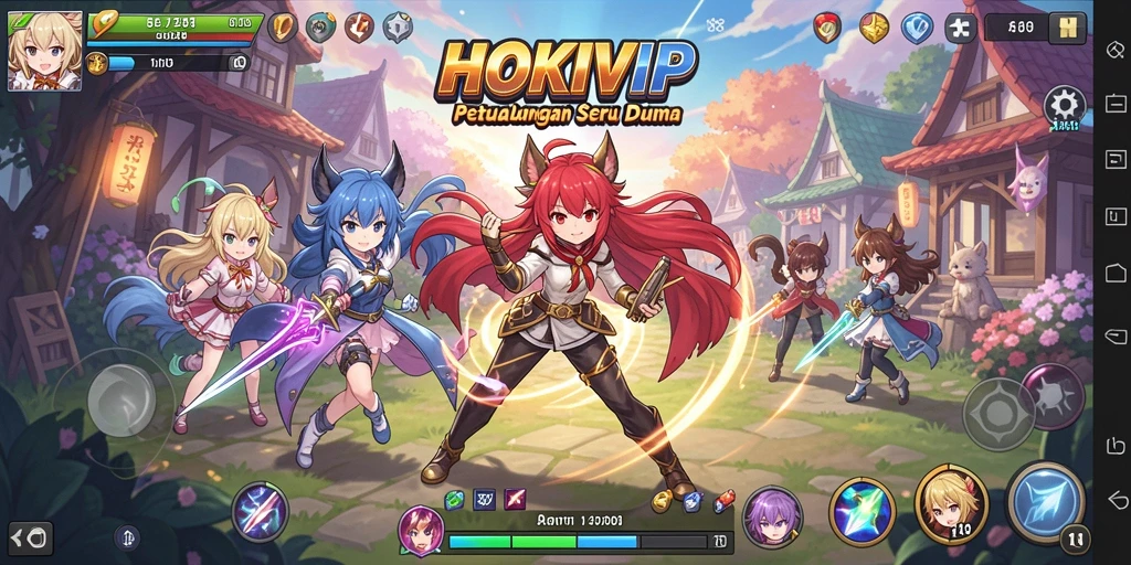 Gameplay HOKIVIP yang menampilkan karakter anime beraksi.