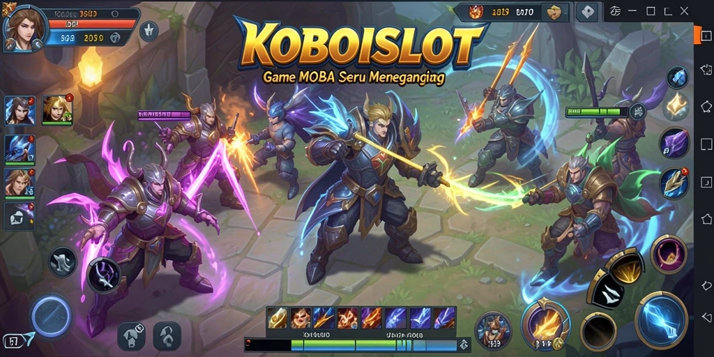 Tangkapan layar gameplay seru KOBOISLOT dengan aksi MOBA.