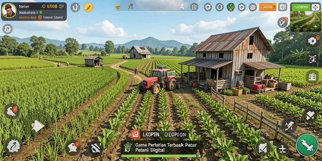 Screenshot gameplay LKOPEN menampilkan aktivitas bertani yang menyenangkan.