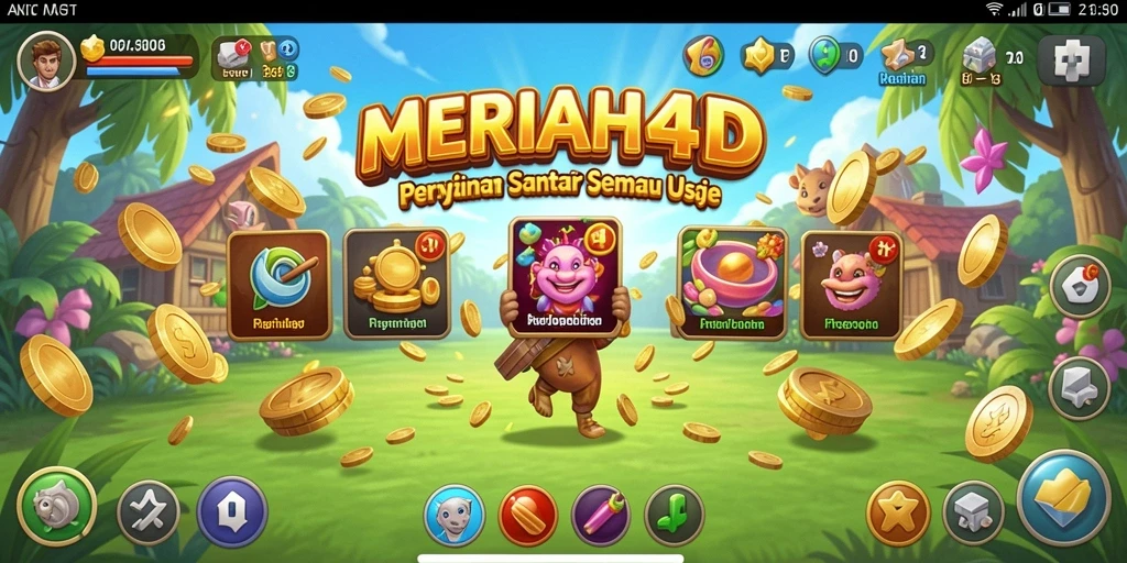 Tampilan seru gameplay MERIAH4D dengan warna-warni ceria.