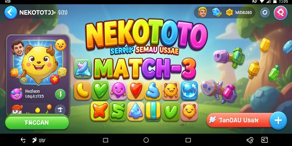 Tampilan gameplay Match-3 yang menarik dan penuh warna.