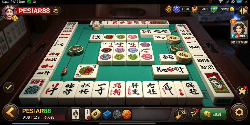 Screenshot menunjukkan gameplay Mahjong PESIAR88 yang menarik dan penuh tantangan.