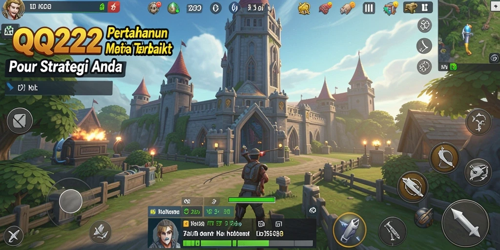 Screenshot gameplay QQ222 menampilkan serangan menara melawan gelombang musuh.